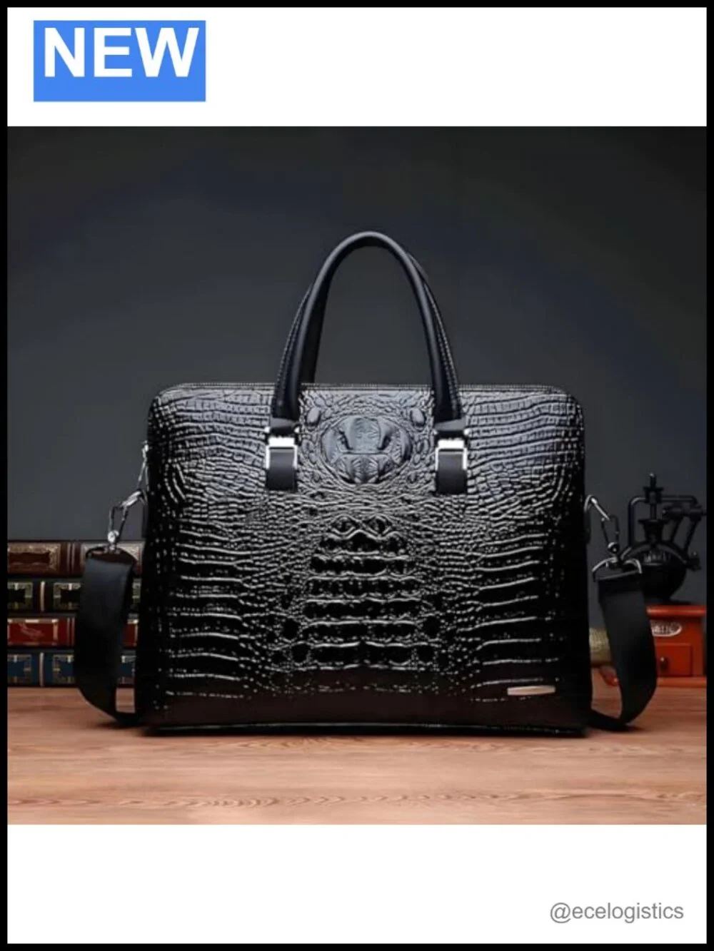 Men's Crocodile Pattern Leather Business Handbag Top Handle